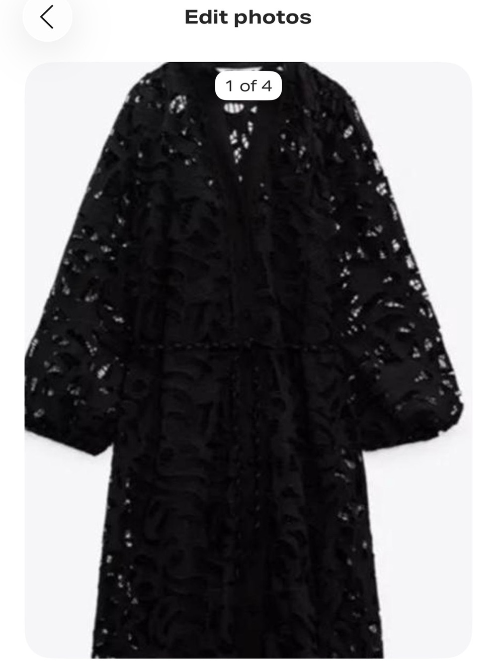 Zara Black Lace Open-Front Long Coat with Balloon Sleeves